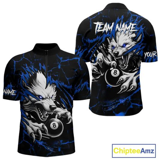 Personalized Thunder Lightning Wolf Billiard Shirts For Men Custom Billiard Team Jerseys |Blue TDM5466