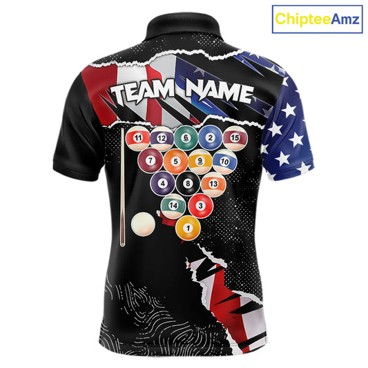 Custom Grunge American Flag Billiard Shirt For Men, Patriotic Pool Team Jersey Polo & 1/4 Zip TDM5927