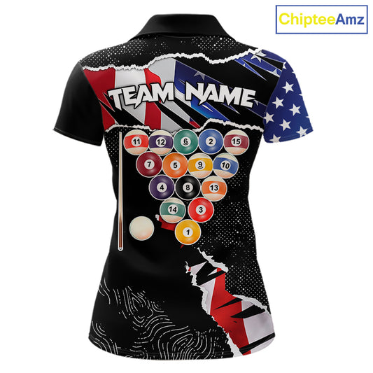 Custom Grunge American Flag Billiard Shirt For Women, Patriotic Pool Team Jersey Polo & 1/4 Zip TDM5927