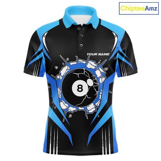 Funny Break 8 Ball Billiard Shirt For Men Custom Black And Blue Pool Team Jersey Polo, 1/4 Zip TDM6099