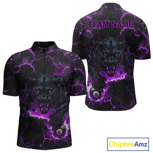 Purple 8 Ball Panther Fire Billiard Shirt For Men Custom Pool Team Shirt, Billiard League Jersey TDM5485