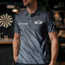 Load image into Gallery viewer, American Flag Grey Grunge Darts Polo & Quarter Zip Custom Dart Shirts For Men Patriotic Dart Jersey TDM3587