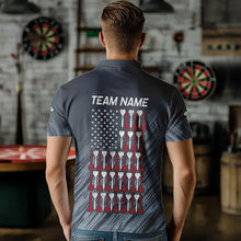 Load image into Gallery viewer, American Flag Grey Grunge Darts Polo & Quarter Zip Custom Dart Shirts For Men Patriotic Dart Jersey TDM3587