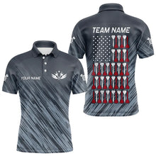 Load image into Gallery viewer, American Flag Grey Grunge Darts Polo & Quarter Zip Custom Dart Shirts For Men Patriotic Dart Jersey TDM3587