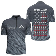 Load image into Gallery viewer, American Flag Grey Grunge Darts Polo & Quarter Zip Custom Dart Shirts For Men Patriotic Dart Jersey TDM3587