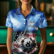 Load image into Gallery viewer, American Flag Thunder Lightning 8 Ball Pool Billiard Shirts For Women Customized Billiard Team Jersey TDM3756