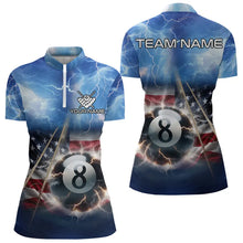 Load image into Gallery viewer, American Flag Thunder Lightning 8 Ball Pool Billiard Shirts For Women Customized Billiard Team Jersey TDM3756