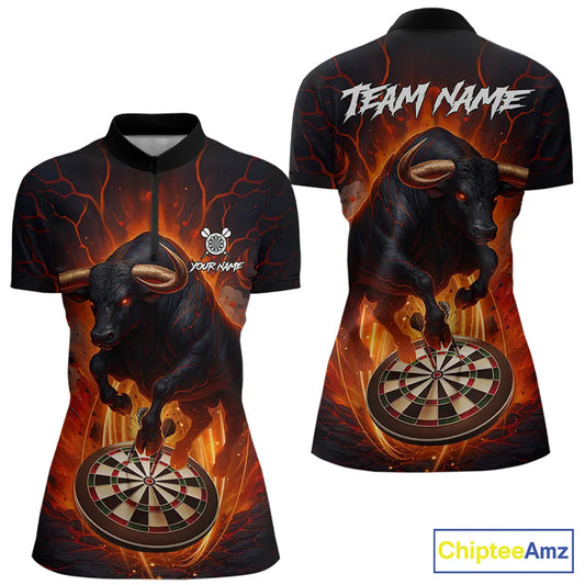 Personalized Bull Fire Darts Shirt For Women Custom Darts Jersey Team Polo & 1/4 Zip | Orange TDM5506