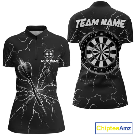 Black Darts Thunder Lightning 3D Dart Polo & Quarter Zip Custom Dart Shirts For Women Dart Jersey TDM3034