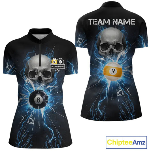 Blue Billiard 8 Ball & 9 Ball Skull Pool Shirt For Women Custom Glass Break Billiard Team Jersey TDM5513
