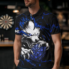 Load image into Gallery viewer, Personalized Wolf Lightning Darts Polo & Quarter Zip Custom Dart Shirts For Men Darts Jerseys |Blue TDM3610