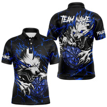 Load image into Gallery viewer, Personalized Wolf Lightning Darts Polo & Quarter Zip Custom Dart Shirts For Men Darts Jerseys |Blue TDM3610