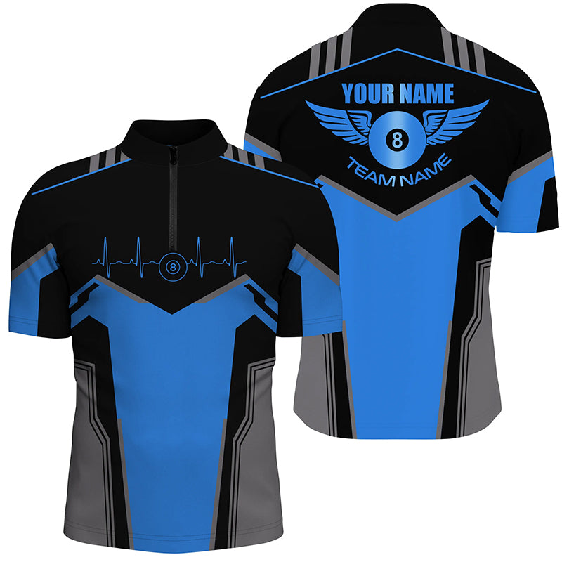 Personalized Billiard 8 Ball Wings Short Sleeve Men's Shirts, Billiard Jerseys Tournament |Blue TDM2305