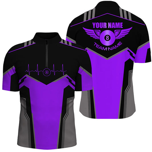 Personalized Billiard 8 Ball Wings Short Sleeve Men's Shirts, Billiard Jerseys Tournament |Purple TDM2306