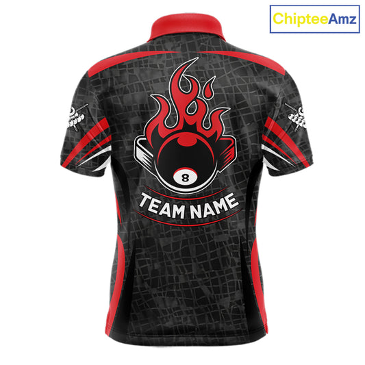 Black And Red 8 Ball Flame Billiard Shirt For Men Custom Pool Team Shirt, Billiard Jersey TDM5790