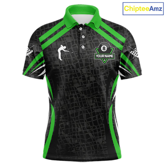 Black And Green 8 Ball Flame Billiard Shirt For Men Custom Pool Team Shirt, Billiard Jersey TDM5792