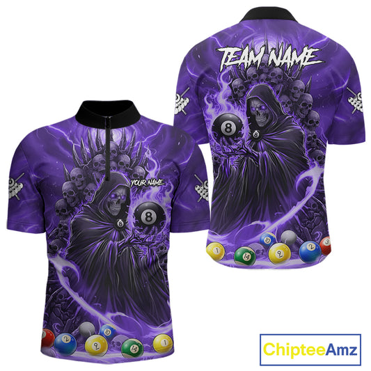 Purple Grim Reaper Lightning Billiard Shirt For Men Custom 8 Ball Pool Jersey Team Polo & 1/4 Zip TDM5293
