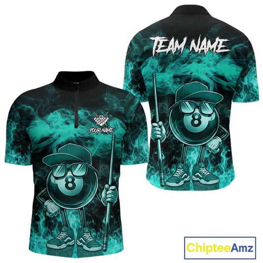 tdm men Turquoise Funny 8 Ball Pool Flame Smoke Billiard Shirt For Men Custom Billiard Team Jersey TDM5547