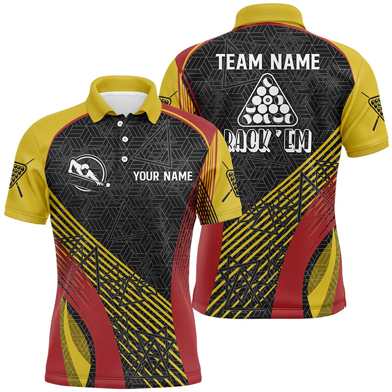 Red, Yellow And Black Billiard Full Printing Polo Shirts For Men, Custom Billiard Jerseys Shirts TDM0210
