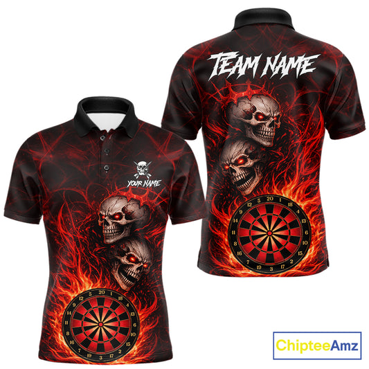 Personalized Red Flaming Skull Darts Polo & 1/4 Zip For Men Custom Fire Darts Team Jersey TDM5806