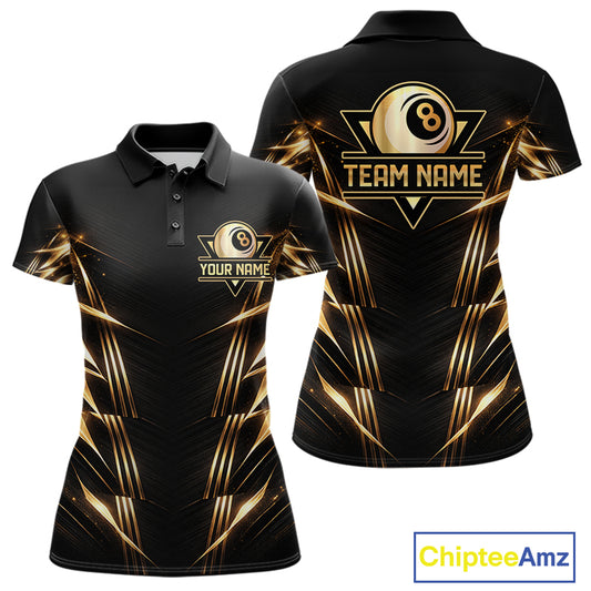 Black And Gold Lightning 8 Ball Pool Billiard Shirts For Women Custom Billiard Team League Jerseys NYN2920