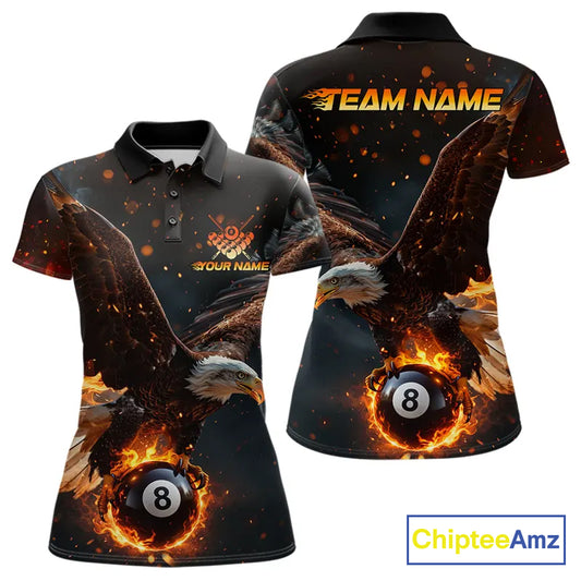 Personalized Fire 8 Ball Eagle Billiard Shirt For Women Custom Pool Team Jersey Polo & 1/4 Zip TDM6407