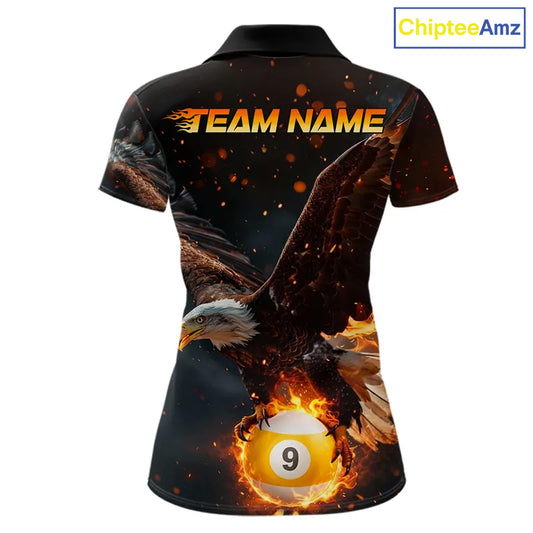 Personalized Fire 9 Ball Eagle Billiard Shirt For Women Custom Pool Team Jersey Polo & 1/4 Zip TDM6408
