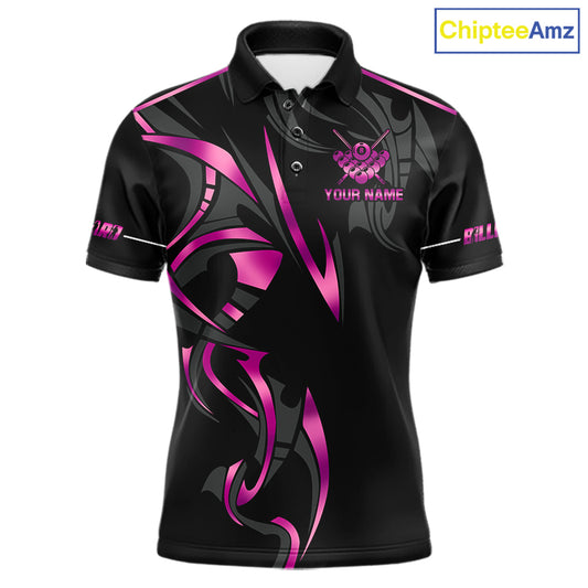 Custom Pink 8 Ball Pool Crown Billiard Shirts For Men, Billiard Team Jersey Polo & 1/4 Zip |Black TDM6193