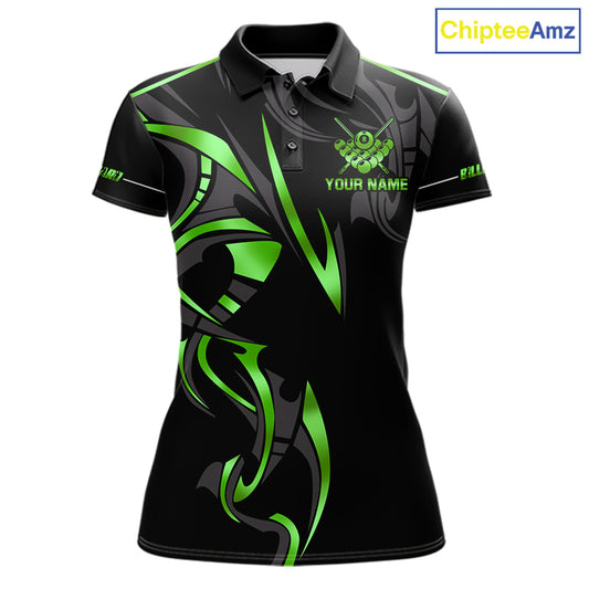 Custom Green 8 Ball Pool Crown Billiard Shirts For Women, Billiard Team Jersey Polo & 1/4 Zip |Black TDM6194
