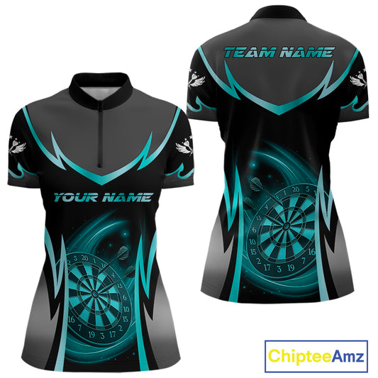 Turquoise Dartboard Lightning Darts Polo & 1/4 Zip Custom Darts Shirt For Women, Darts Team Jersey TDM5333