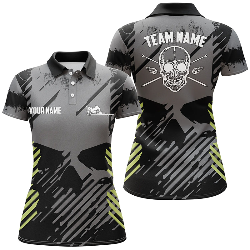 Personalized Billiard Black Green Skull All Over Print Polo Shirts For Women Custom Player Gifts TDM0243