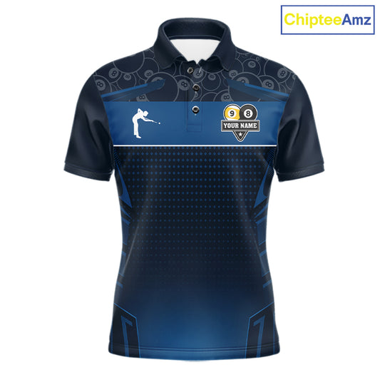 Blue Funny Tropical 8 Ball & 9 Ball Billiard Shirt For Men Custom Pool Team Jersey Polo & 1/4 Zip TDM6444