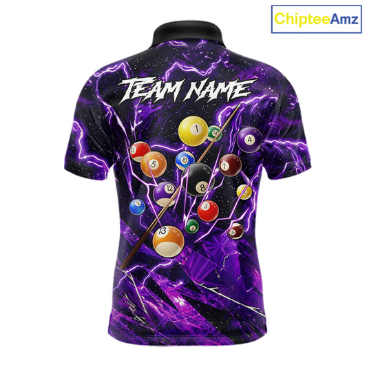 Purple Thunder Lightning Pool Balls Billiard Shirt For Men Custom Billiard Jersey Polo & 1/4 Zip TDM6452