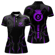 Load image into Gallery viewer, Customized 8 Ball Pool Crown Women Billiard Shirts, Purple And Black Billiard Team Shirts Pool Jersey TDM3665