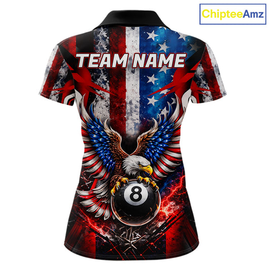 Vintage American Flag Eagle 8 Ball Billiard Shirt For Women Custom Pool Team Jersey Polo & 1/4 Zip TDM5991