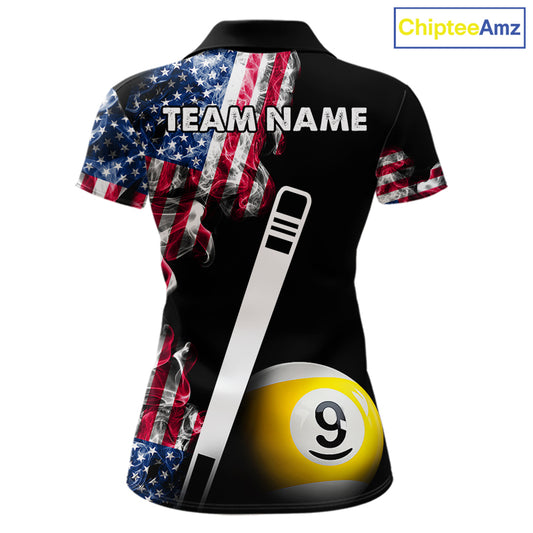 US Flag Smoke 8 Ball 9 Ball Billiard Shirt For Women Custom Patriotic Pool Team Jersey Polo, 1/4 Zip TDM6011