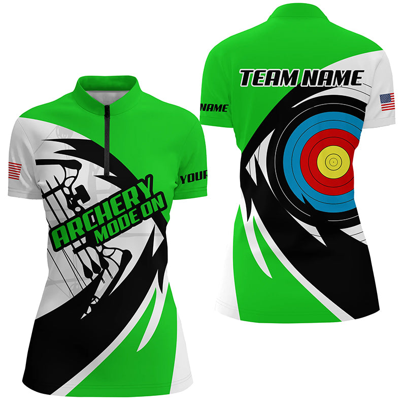 Personalized Green Archery Jerseys Women Polo & Quarter-Zip Shirts Custom Archery Bow Shirts TDM1951