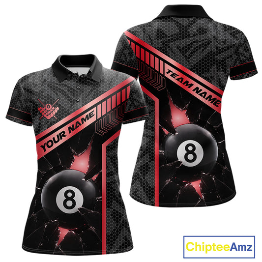 Black And Red 8 Ball Break Glass Billiard Shirt For Women Custom Pool Team Jersey Polo & 1/4 Zip TDM6253