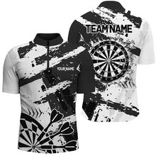 Load image into Gallery viewer, Grunge Black White Darts Polo & Quarter- Zip Custom Darts Shirts For Men Darts Team Jerseys TDM2454