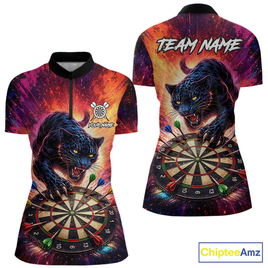 Personalized Colorful Panther Darts Shirt For Women Custom Darts Team Jersey Polo & Quarter Zip TDM5670