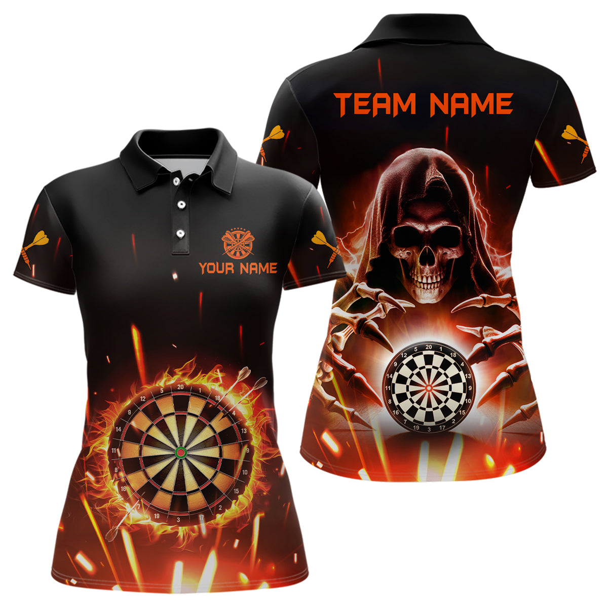 Personalized Skull Darts Board Fire Flame 3D Women Darts Polo Shirts Custom Darts Team Jersey TDM1404