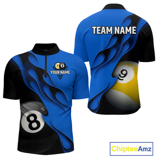 Black And Blue Billiard 8 Ball & 9 Ball Pool Shirt For Men Custom Billiard Team Jersey Uniform TDM5163