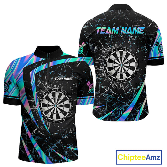 Personalized Holographic Glass Break Darts Shirt For Men Custom Darts Jersey Team Polo & 1/4 Zip TDM5413