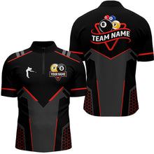 Load image into Gallery viewer, Personalized Billiard 8 Ball & 9 Ball Pool Polo, 1/4 Zip For Men Custom Team Billiard Jerseys |Red TDM3547