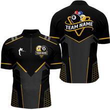 Load image into Gallery viewer, Personalized 8 Ball & 9 Ball Pool Billiard Polo, 1/4 Zip For Men Custom Team Billiard Jersey|Yellow TDM3547