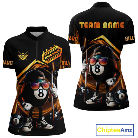 Orange Funny 8 Ball Billiard Shirt For Women Custom Pool Team Shirt, Billiard Jersey Polo & 1/4 Zip TDM5206