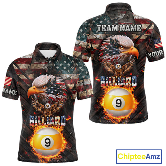 American Flag 9 Ball Fire Custom Eagle Billiard Shirt For Men, Patriotic Pool Jersey Polo, 1/4 Zip TDM5931