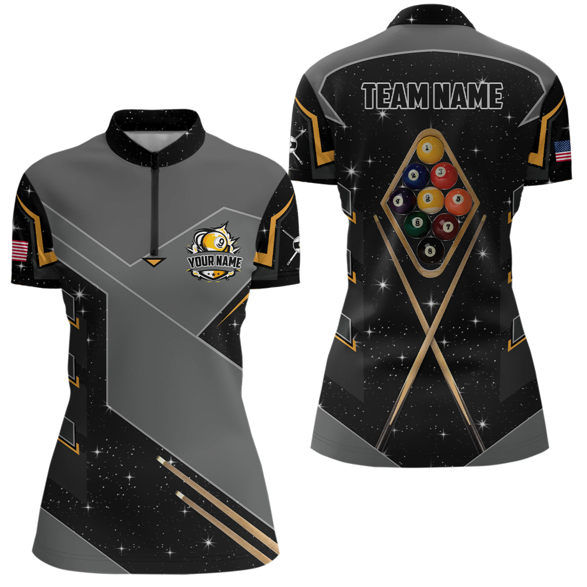 Personalized 9 Ball Pool Billiard Women Quarter-Zip Shirts, 9 Ball Billiards Attire Jerseys TDM0589