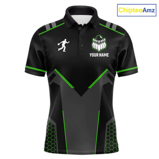 Personalized Bowling Jersey For Men, Custom Black And Green Bowling Team Shirt Polo & 1/4 Zip TDM6546
