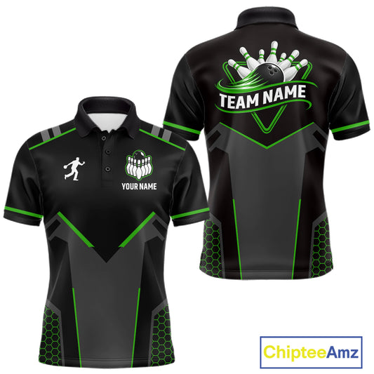 Personalized Bowling Jersey For Men, Custom Black And Green Bowling Team Shirt Polo & 1/4 Zip TDM6546